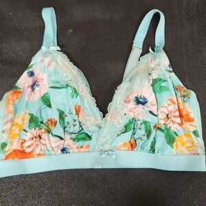 Cacique by Lane Bryant 38D floral unlined bralette blue with floral pattern